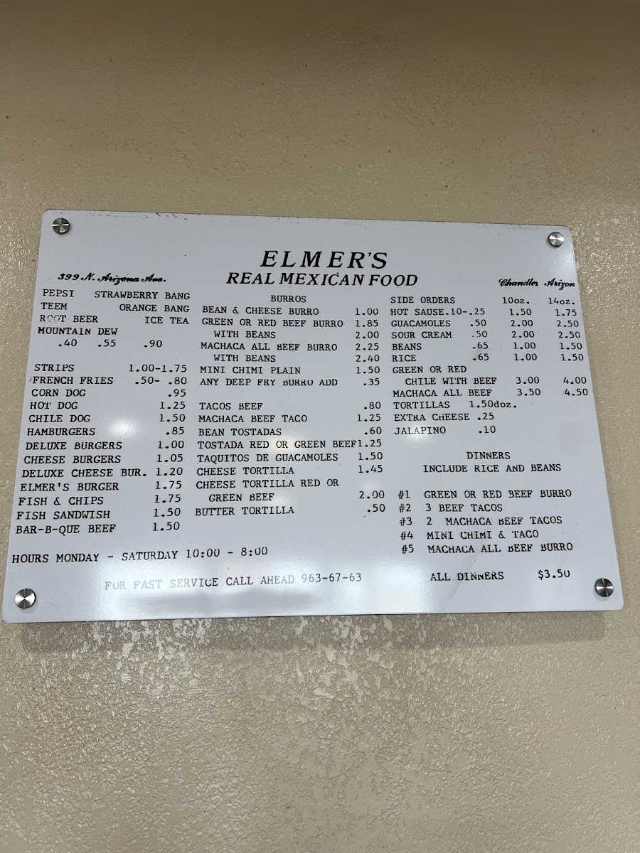 Elmer's Tacos Menu - Image 1